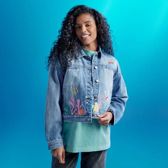 Disney The Little Mermaid (Live Action) Embroidered/Painted Denim Jacket, XL